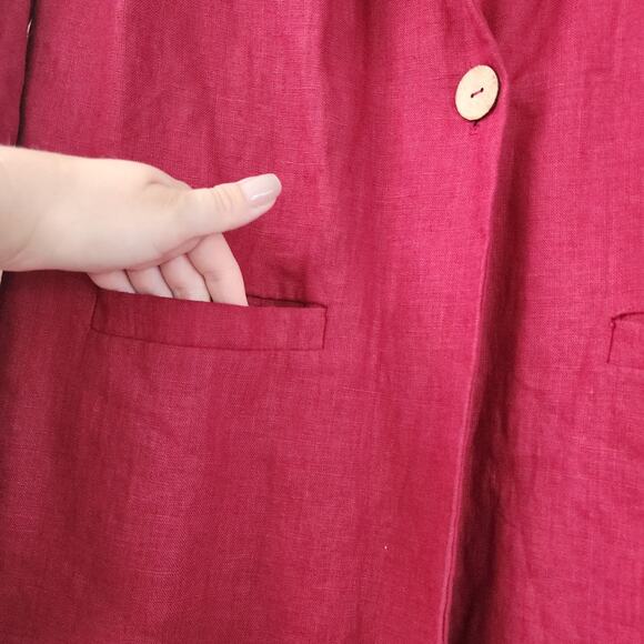 MANTAIKOTAI Linen Blazer S Red Staple Workwear Office Summer Classic Preppy - Picture 8 of 11